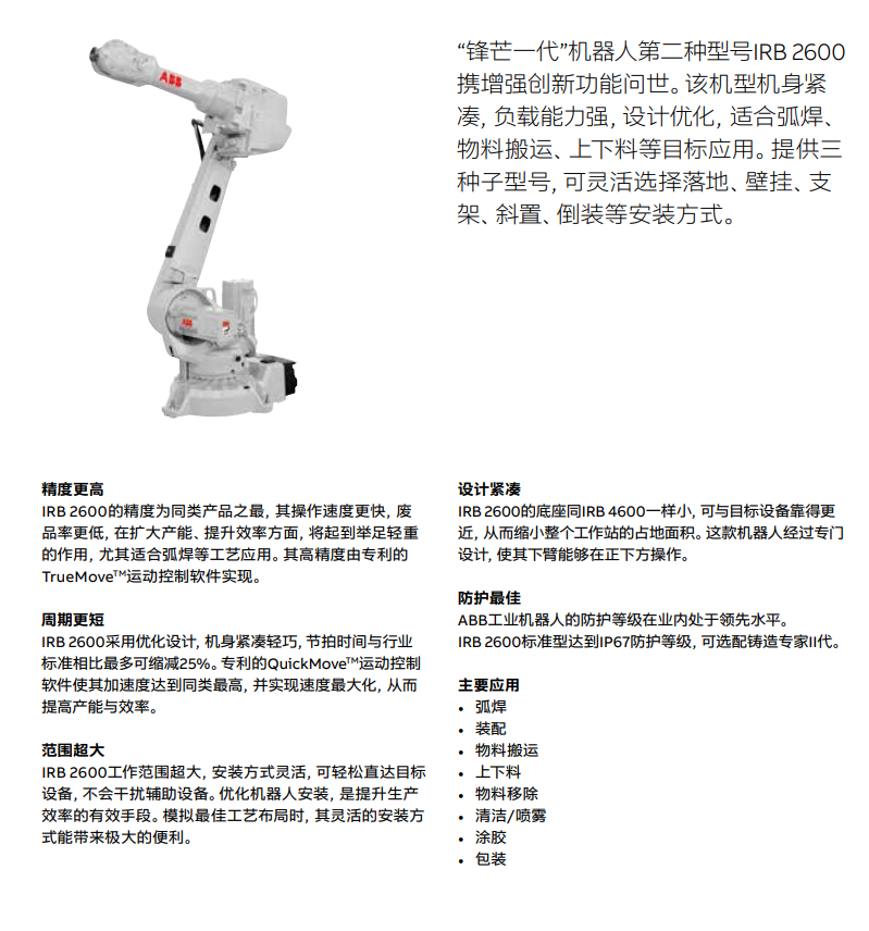 ABB机器人 IRB 2600 技术参数